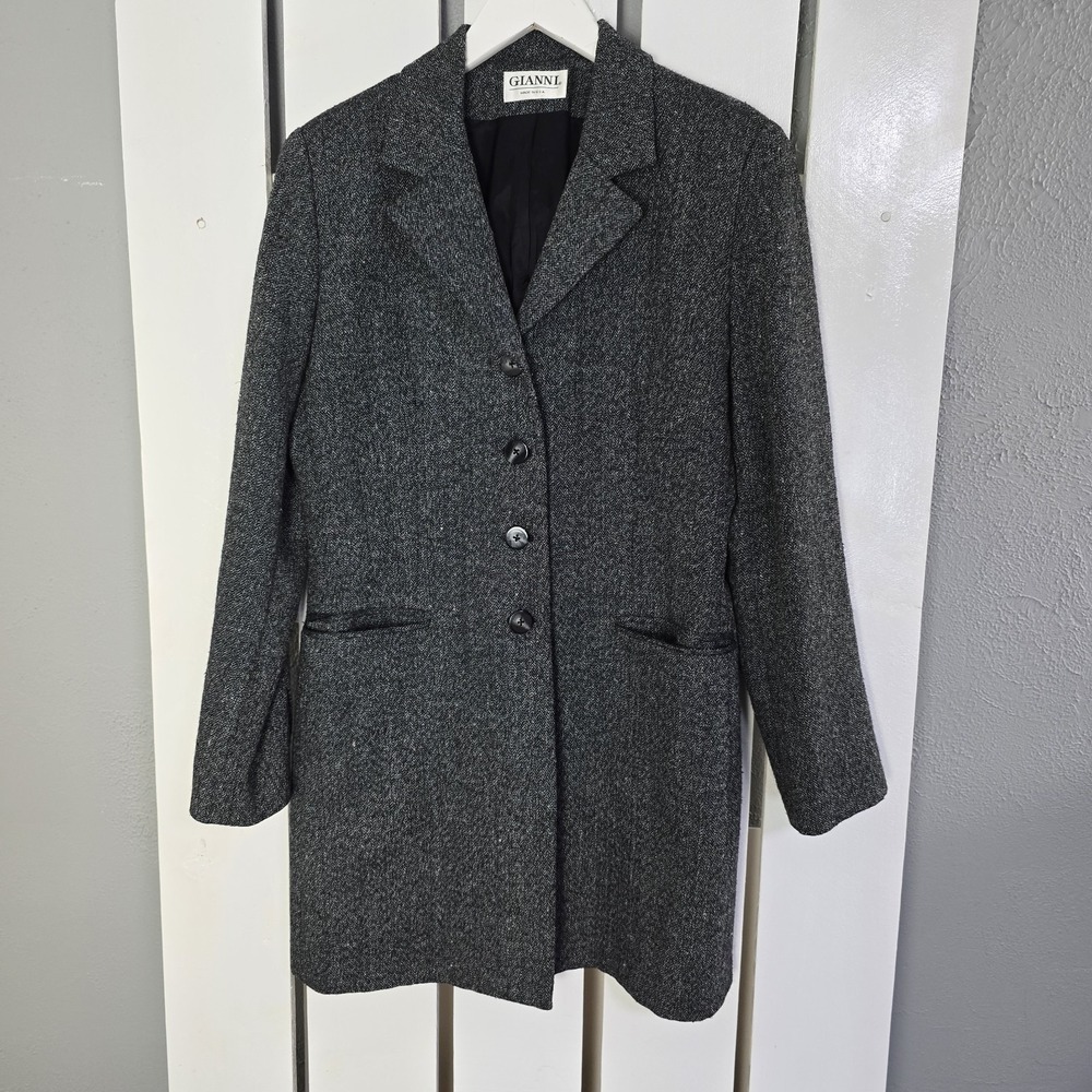 Gianni Womens Tailored Wool Blend Jacket Coat Speckled Size 8 Med Career Preppy